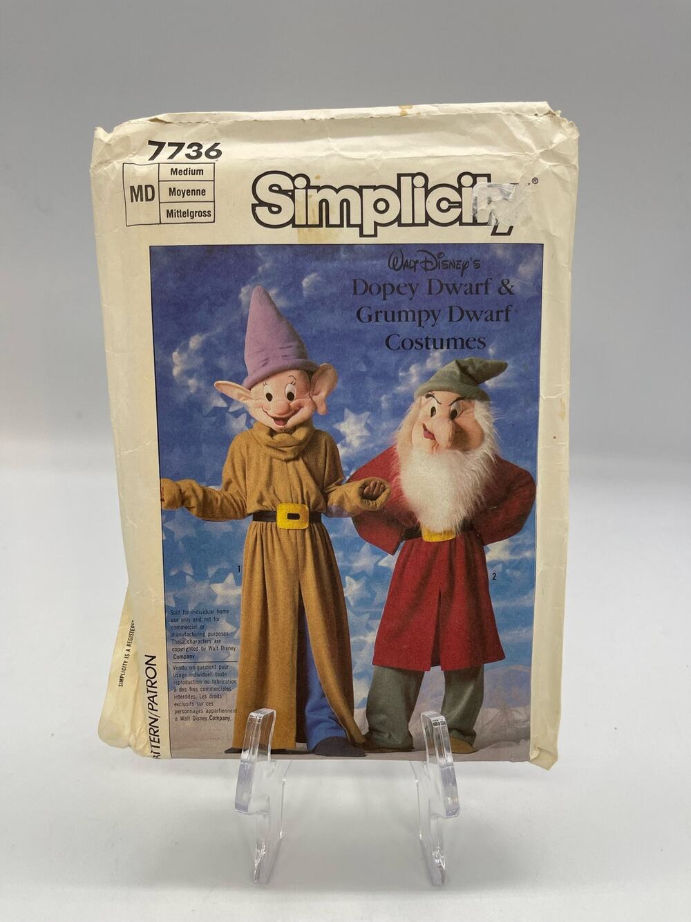 Vintage Simplicity Disney Dopey & Grumpy Costume Pattern 7736 UNCUT FACTORY FOLD